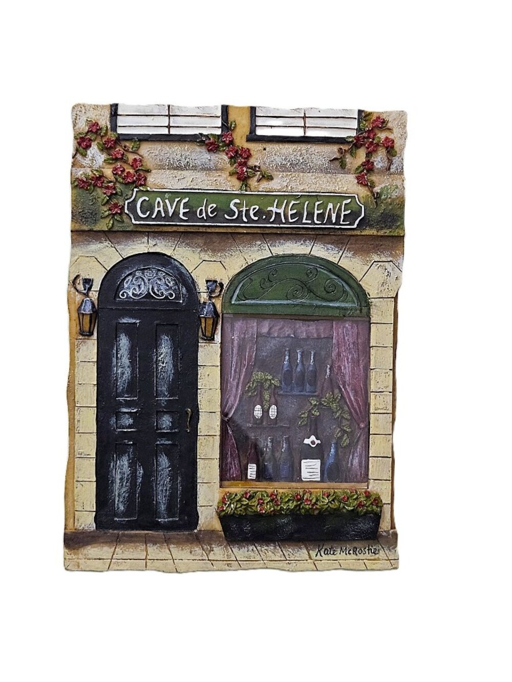 Vintage 3D Wall Art Plaque "CAVE de Ste. Helene" by Kate McRostie – Hand Painted